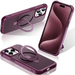 STERKER Magnetic Stand Ring Compatible with iPhone 15 Pro Max Case [Military Grade Drop Protection][Compatible with Mag-Safe] Kickstand Slim Matte Case for iPhone 15 Pro Max Phone 6.9", Wine Red