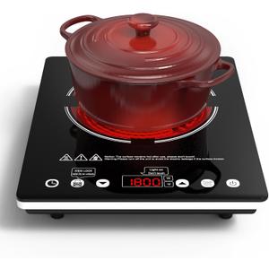 Single Burner Electric Cooktop 1800W - 110V Electric Stove Top Burner Portable Stove with Touch Control 9 Power Level - Induction Cooktop with Child Safety Lock Timer for Home Camping