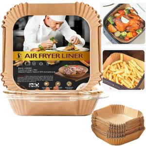 Air Fryer Disposable Paper Liner Square 10 Inch, 100Pcs Largest Square Air Fryer Paper Liners for 8-12QT Air fryer, Non-stick Food Grade Parchment Paper for Frying, Cooking, Roasting and Microwave