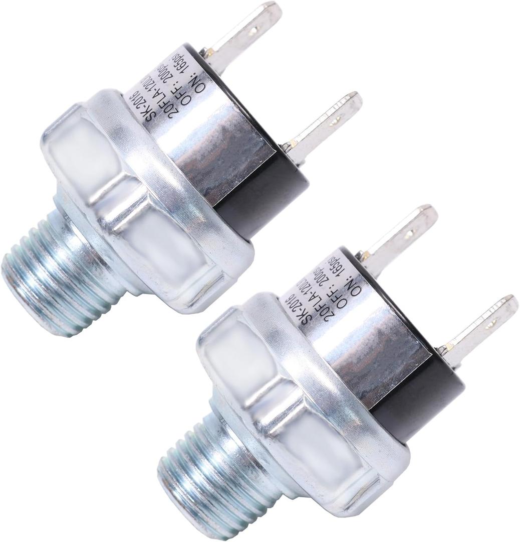 2PCS 165-200psi Air Pressure Switch Tank Mount Thread 1/4" NPT 12V/24V DC 165-200 PSI Air Train Horn Compressor Tank Pressure Control Switch 1/4 inch