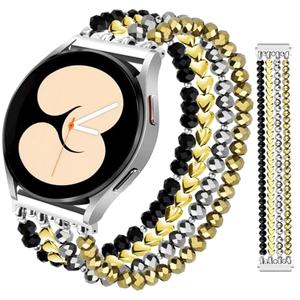 JR.DM Beaded Bracelet Compatible with Samsung Galaxy Watch 7/6/5/4/Active 2 40mm 44mm/Watch 6 Classic 43mm 47mm/Watch 5 Pro 45mm/Watch 4 Classic 42mm 46mm, Dressy Cute 20mm Strap for Women Black Gold
