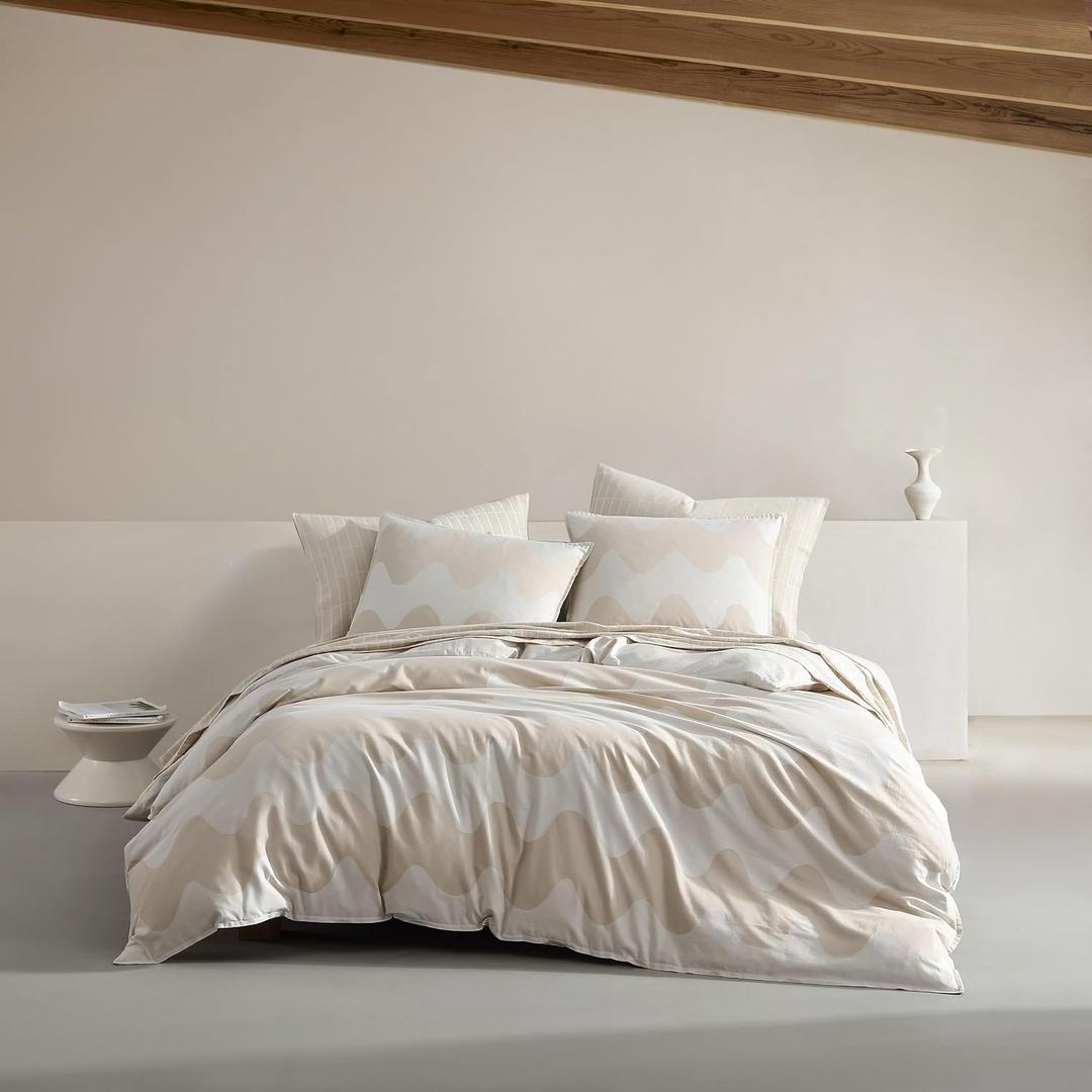 Marimekko - Queen Duvet Cover Set, Organic Cotton Bedding with Matching Shams, Luxury Home Decor, GOTS Certified (Lokki Beige, Queen)