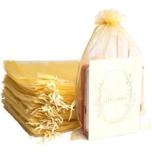 Uigidori 100 Pcs Premium Organza Bags, 8 x 12 Inches Sheer Organza Gift Pouches with Drawstring, Large Mesh Favor Bags for Wedding Favors, Party, Jewelry, Christmas, Makeup Wrapping Supplies (Gold)