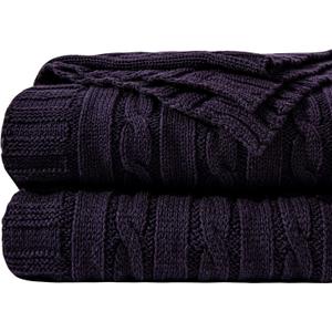 NTBAY 100% Pure Cotton Oversize (60x80) Cable Knit Throw Blanket, Super Soft Warm Knitted Blanket for Bed, Sofa, Chair, Couch - Extra Cozy, Machine Washable, Comfortable Home Decor, Eggplant Purple