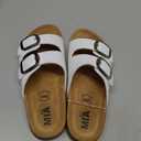 mysoft Womens Flat Sandals Cork Footbed Slides 2 Straps Adjustable Buckle Slip On Summer with +Comfort Shoes 8