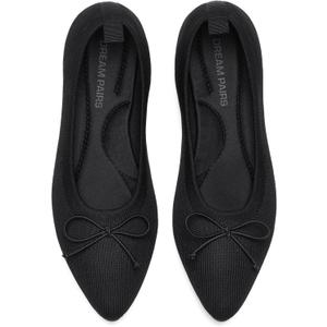 DREAM PAIRS Women's Ballet Knit Flats Foldable Pointed Toe Comfortable Dressy Flat Shoes with Bow-Knot Casual Business Work Office (9, Black)