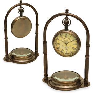 Antique Brass Table Clock Vintage Desk Clock with Roman Numerals | Collectible Decorative Brass Timepiece for Home & Office