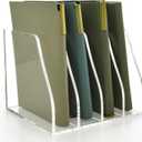 Acrylic Magazine File Holder, 4 Vertical Compartments Desk Document Sorter Organizer, Clear Folder Rack Binder for Office/Home/Classroom, for Documents, Tablet, Magazines, Books & Accessories