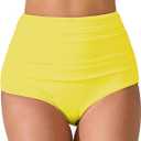 Joybik Women’s High Waisted Full Ruched Bikini Swim Bottoms Tummy Control Full Coverage Swimsuit Bottoms L