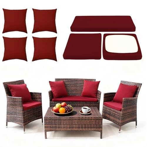 SUKAIKEQA Waterproof 3-Piece Patio Sofa Cushion Cover Set - Replacement Covers for Outdoor Wicker Furniture, Bench & Seat Cushions with 4pcs Throw Pillow Cover