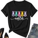 American Flag Bow Shirt Women-USA 4th of July Patriotic Short Sleeve Red White Blue Tee Tops (Black, M)