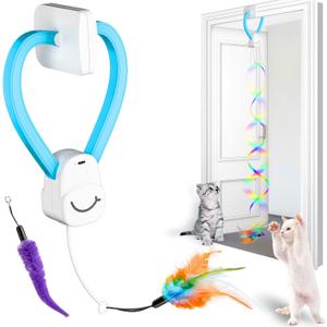Interactive Cat Toys for Indoor Cats,Enrichment Stimulation Toys, Electric Hanging Door Clip Ribbon Kitty Toy,Automatic Play Chase Exercise Feather Toys for Bored Indoor Adult & Kitten Cats (Blue)