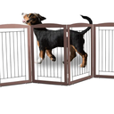 ZJSF Freestanding Dog Fence Indoor, Foldable Dog Gate for Doorways, Stairs or Hallways, Sturdy Wood Extra Wide Pet Gate with Support Feet for The House, Brown, 32 "Height-6 Panels