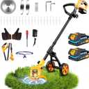 Electric Weed Wacker Cordless with Wheels,Electric Weed Eater Battery Powered 4000mAh,4 in 1 Grass Trimmer/Brush Cutter/Grass Edger/Tiller for Gardening & Lawn with Blade, 2 Battery (Yellow)