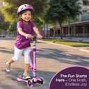 Pink and Purple 3 Wheel Scooter with Seat for Kids, Light-Up Wheels, Adjustable Lean to Steer Handlebar and Seat, Smooth Wheels, Wide No-Slip Deck, Rear Foot Brake, Toddler Outdoor Toys for Ages 2+