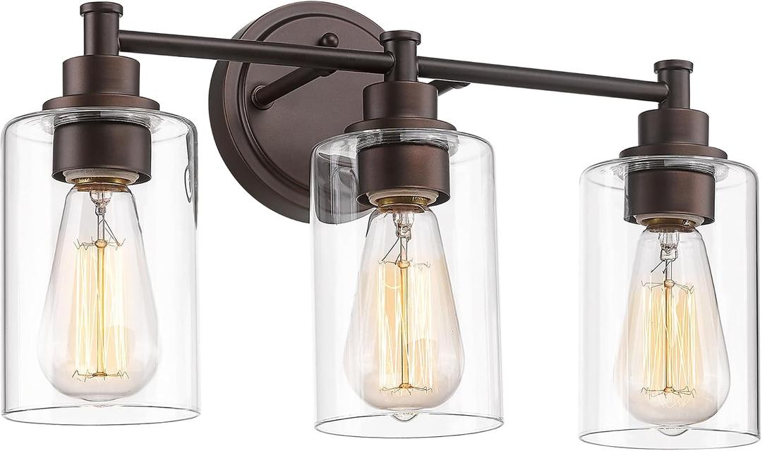 FEMILA 3-Light Vanity Light,Farmhouse Bathroom Light Fixtures,Metal Wall Sconce with Clear Glass Shade,Oil Rubbed Bronze Finish,4FYC56B-3W ORB