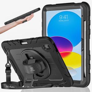 Case for iPad (A16) 11th Generation (2025) & iPad 10th Generation 10.9", Heavy Duty Shockproof Rugged iPad Case for Kids with 360 Rotating Stand, Pencil Holder, Shoulder Strap
