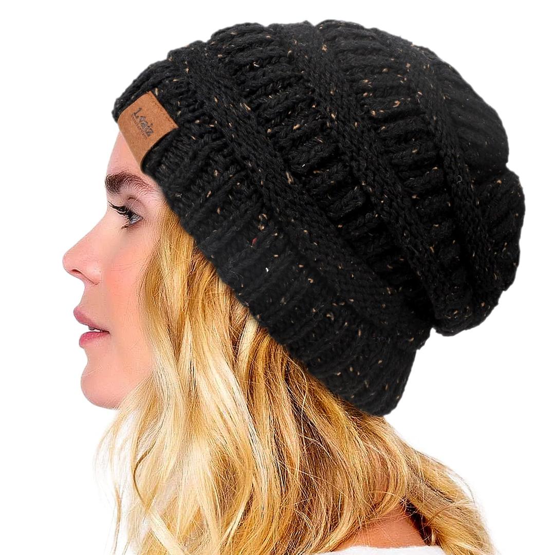 Winter Satin Lined Beanie Hats for Women Men Warm Oversized Slouchy Knitted Skull Cap with Satin Silk Lining for Natural Hair (Gray)
