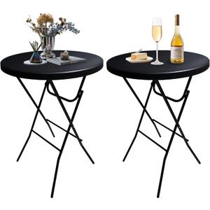 32in Cocktail Table, Folding Round High Top Indoor Outdoor Use, Foldable Bar Height Table for Parties and Commercial Events (Black, 2 Pcs)