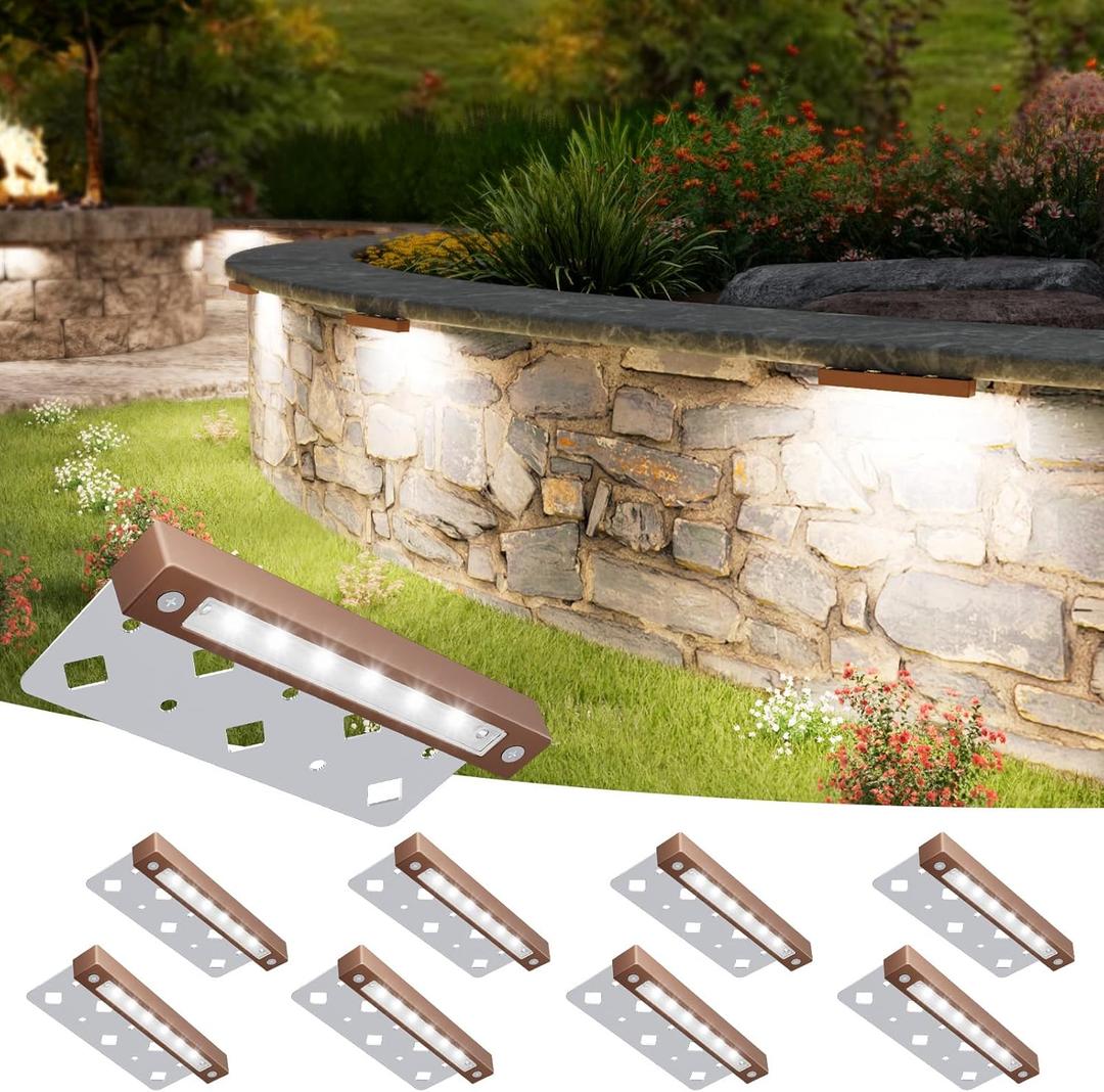 8 Pack 7 Inch Retaining Wall Lights, Waterproof LED Hardscape Lighting, Cuttable Low Voltage Landscape Lighting, 12V Paver Lights, 3W Outdoor Step Lights, 5000K Daylight, ETL