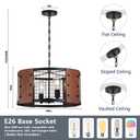 3WWWUEE 20‘’ Chandelier Farmhouse Style Black and Wood Hanging Light Fixture 4-Light Pendant Lighting with 47'' Height Adjustable Chain Dining Room, Living Room, Kitchen Island E12 Base - AJ24666