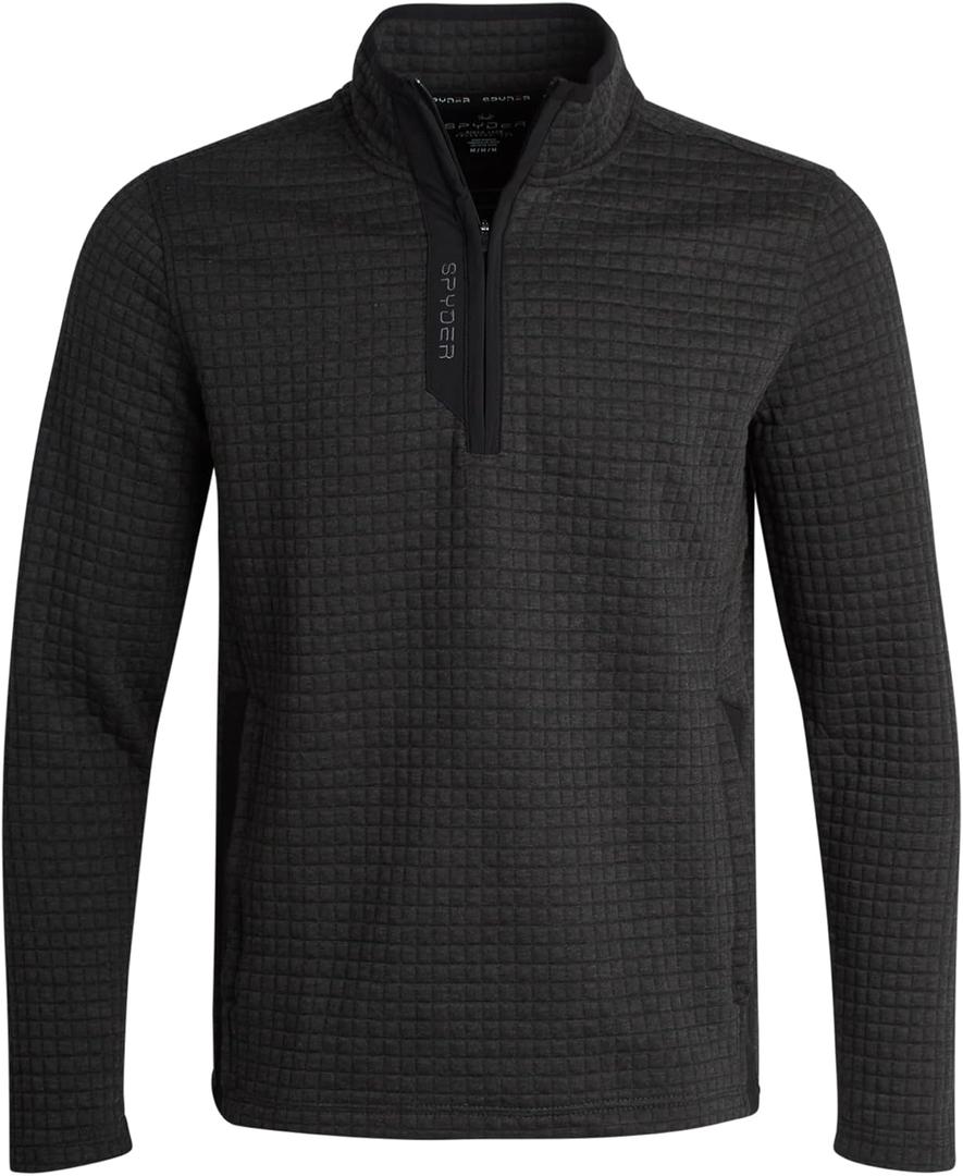 Spyder Mens 1/4 Zip Pullover - Grid Fleece Sweater Workout Sweatshirts for Men - Quarter Zip Pullover Men Apparel (Large, Black)