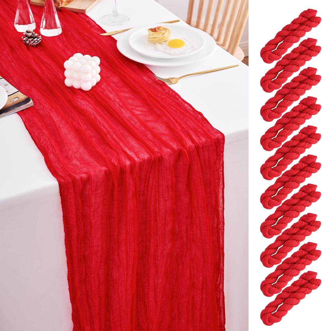12 Pack Red Table Runner 17x108 Inch Red Cheesecloth Table Runner Semi Gauze Table Runners Rustic Sheer Fabric Cheese Cloth Table Runners for Wedding Party Birthday Baby Bridal Shower