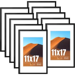 LaVie Home 11x17 Picture Frame Black Set of 10, Display 8x12 with Mat or 11 x 17 Without Mat Picture, Photo Frame Collage for Wall Gallery or Table Deco, Hanging or Tabletop Display