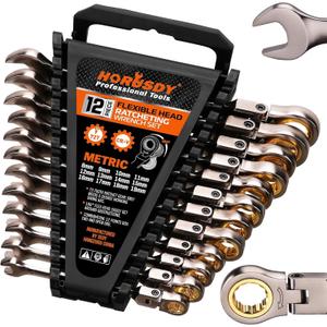 HORUSDY 12-Piece Metric Flex-Head Ratcheting Wrench Set with Organizer | 8-19 mm Ratchet Combination Wrenches Set | 72-Teeth | Chrome Vanadium Steel HORUSDY 12-Piece Metric Flex-Head Ratcheting Wrench Set with Organizer | 8-19 mm Ratchet Combination Wrenches Set | 72-Teeth | Chrome Vanadium Steel