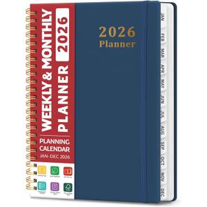 2026 Planner, Weekly and Monthly Calendar Planner, January 2026 - December 2026, Hardcover 2026 Calendar Book with Tabs For Women & Men, Inner Pocket, Spiral Bound, Perfect for Office Home School Supplies - A5 (6.3" x 8.5"), Navy