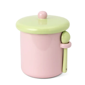 Core Ceramic Jar with Spoon - Pink,  Holds up to 23.5 oz, Overall size 3.94" x 3.94" x 4.92