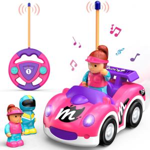 Elovien Remote Control Car for Toddlers 1-3, RC Race Toys for 3 Year Old Girl, Radio Controlled Car with Lights & Music Toys for Ages 2-4 Girls, Birthday Gift for Toddlers Baby Girls (Pink)