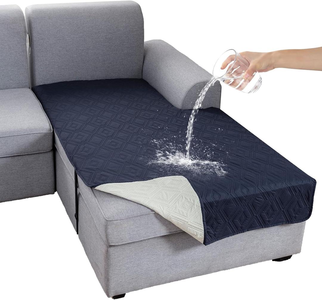 Genina 100% Waterproof Sectional Couch Covers for L Shaped Chaise Lounge Right, Anti-Slip Sectional Cover Furniture Protector Couch Cover for Dogs Pets, 1 Piece (Navy Blue, Right Chaise Cover)