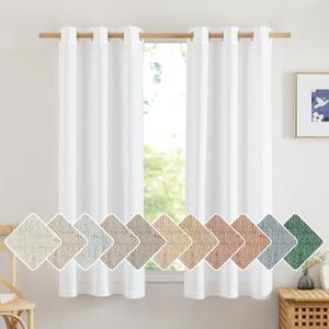 NICETOWN Thick White Linen Bedroom Curtains for 63 inches Long, Grommet Privacy Added Linen Weave Window Treatments with Light Filtering Drapes for Nursery, 2 Panels, W42 x L63