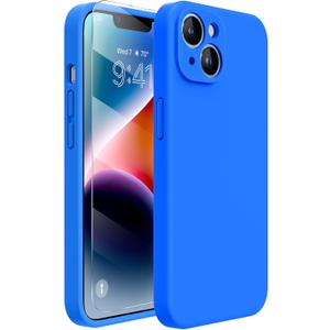 Miracase Designed For Iphone 14 Case With Screen Protector, [Upgraded Enhanced Camera Protection], Shockproof Liquid Silicone Case With Microfiber Lining, 6.1 Inch, Mediterranean Blue
