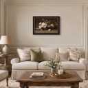 Vintage White Roses Wall Art, Moody Romantic Floral Still Life Wall Decor, 24"L x 16"W