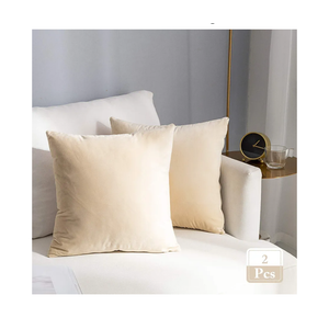 Stellhome Super Soft Velvet Throw Pillow Covers Square Pillowcase for Bed Couch Sofa Bench, 18 x 18 inch (45 cm), Beige, Pack of 2