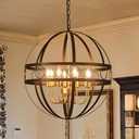 lighceac Modern Black and Gold Chandelier for Dining Room 22.8“ Industrial Vintage Globe Chandelier 8-Light for Foyer Farmhouse Rustic Pendant Ceiling Light Fixtures for Living Room Kitchen Bedroom