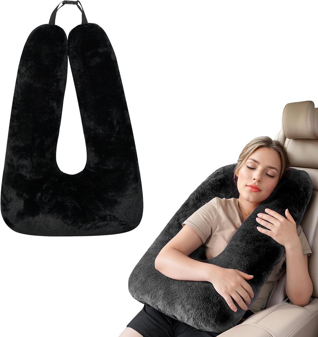 Kids Neck Pillow for Travel Provides Double Support to The Head and Neck in Any Sleeping Position on Flights, Car, and at Home, Comfortable Airplane Travel Pillow (Black)