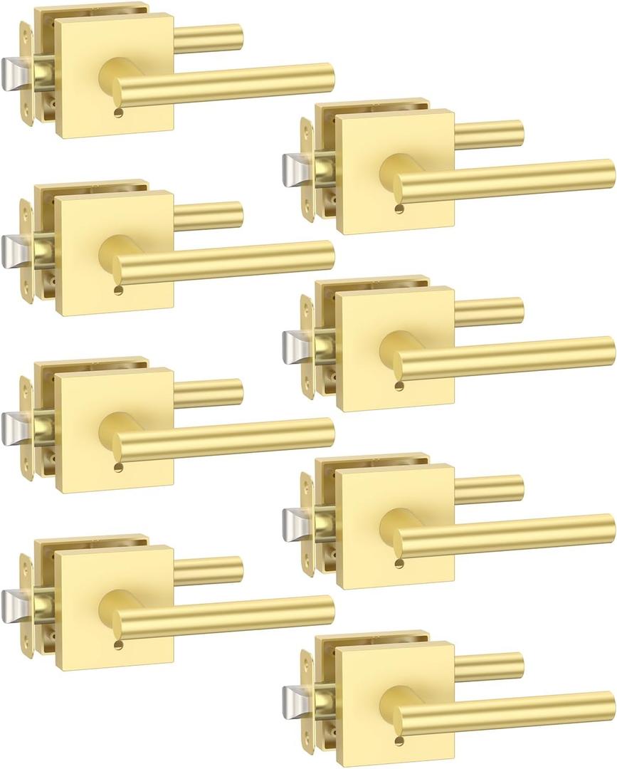 Asidrama 8 Pack Gold Privacy Door Handles, Door Lever with Door Knobs Indoor for Bedroom or Bathroom, Heavy Duty Door Handles Interior with Locks for Left Right Sided Doors