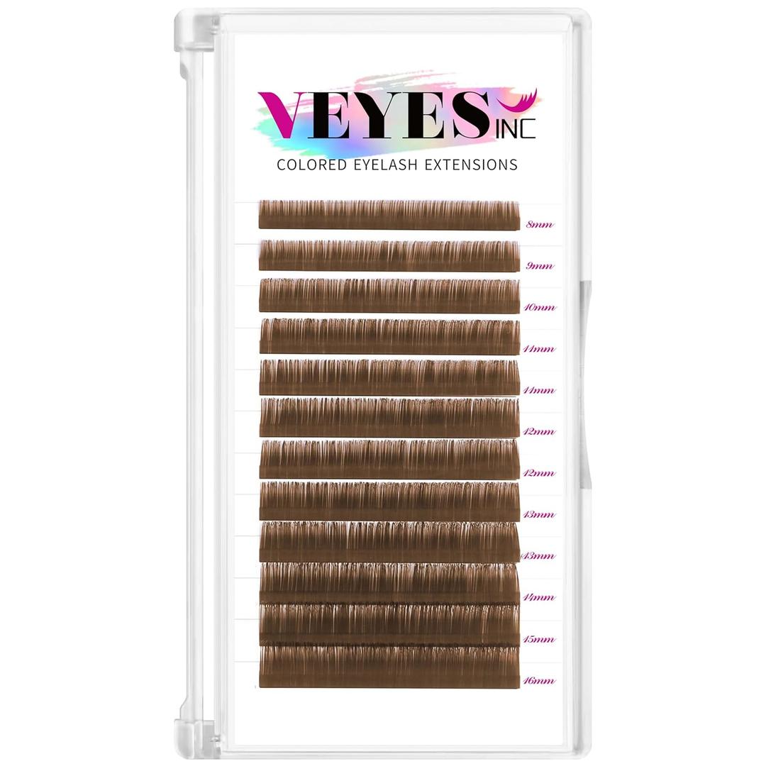 VEYES INC Colored Lash Extensions 03 05 07 15 C/D Curl 8-16mm Mixed Length Tray, Premium Individual Silk Eyelashes, Professional Supplies for Lash Techs (Light Brown 0.07 C 8-16mm)