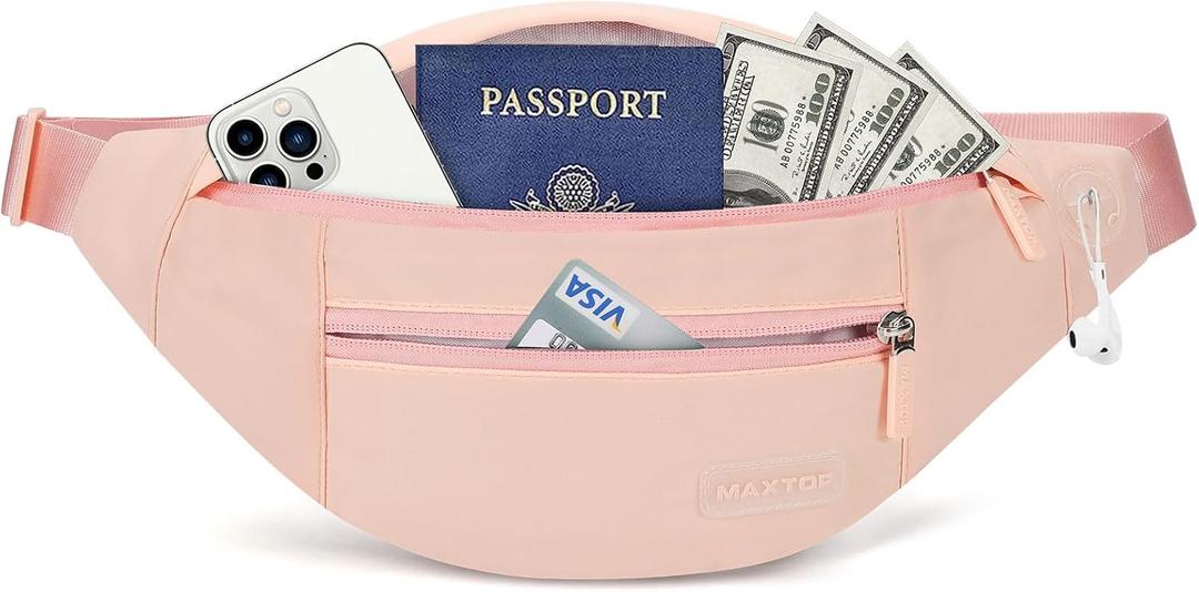 MAXTOP Large Crossbody Fanny Pack with 4-Zipper Pockets,Gifts for Enjoy Sports Festival Workout Traveling Running Casual Hands-Free Wallets Waist Pack Phone Bag Carrying All Phones (Mono Pink)