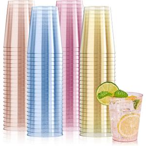 JOLLY CHEF 100 Pack 10 oz Plastic Cups, Disposable Party Cups in Assorted Colors, Plastic Glasses with 4 Colors Suitable for Wedding, Thanksgiving Day, Christmas Party