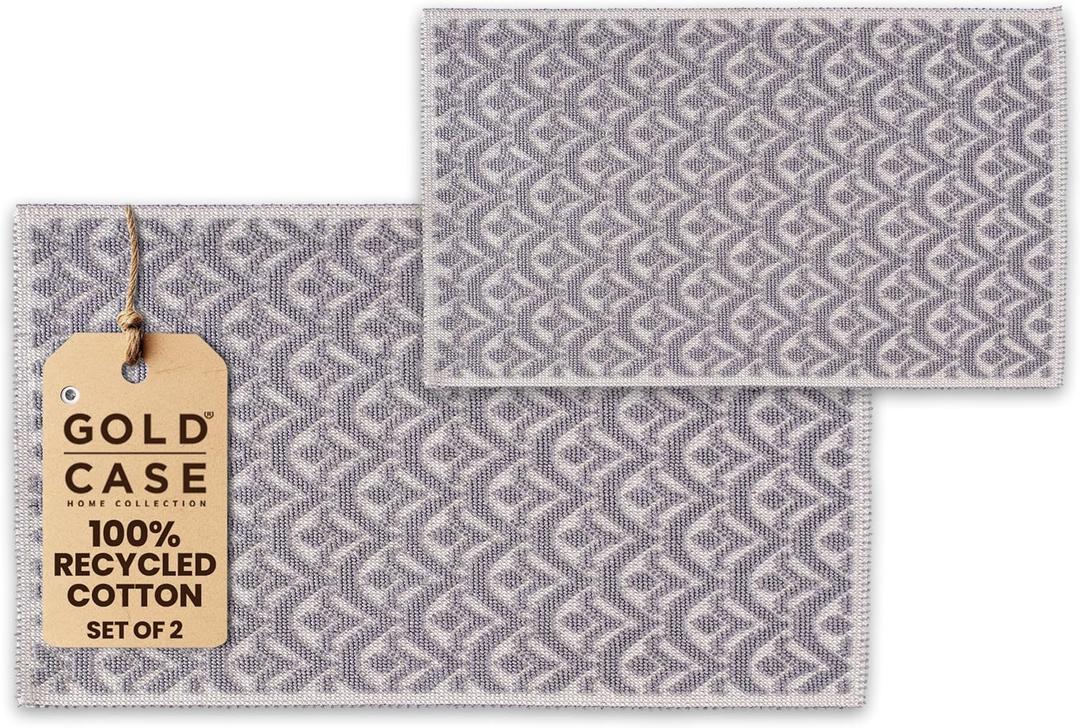 Bathroom Rugs 100% Cotton (Set of 2)  Absorbent Turkish Bath Mat Sets  Washable Rug for Floor & Tub  NonSlip Bath Mats for Bathroom  Quick Dry Mat  16x24 and 20x32  Grey