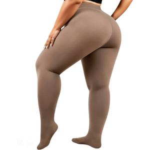 Justay 1 Pair Plus Size Fleece Lined Tights Women Winter Warm Thick Pantyhose Fake Translucent Thermal Leggings for Gifts, Size 3X-Large-4X-Large