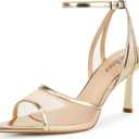 Women's Mesh High Heels Sandals Pointed Open Toe Ankle Buckle Strap Stiletto Heels Dress Wedding Shoes (7, Rich Gold)