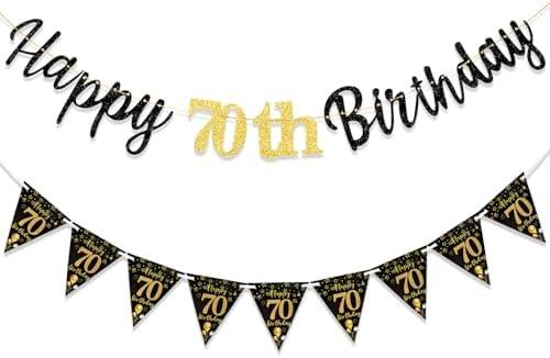 MAGLAUG 70th Birthday Decorations Banner Women Men, Black Gold Happy 70thBirthday Banners for Men Women (Birthday 70th)