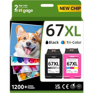 67XL Ink Cartridges Black/Color Combo Pack Compatible for HP Ink 67 67XL Printer Ink 67 Fit for DeskJet 2700e 2700 2855e 2800 2827e 2755e 2755 4155e 4255e for Envy 6000 6055e 6455e Printer