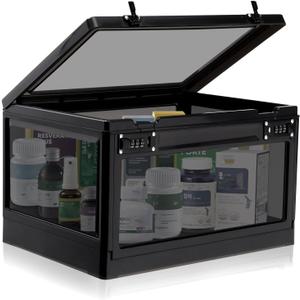 Large Medicine Lock Box with Dual 3-Digit Combination Locks, 24L Lockable Storage Box for Medication, Snacks, Phone, and Electronics - BPA-Free Organizer Bin for Home, Office, Fridge, and Safety (Black)