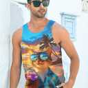 RAISEVERN Mens Tank Tops Summer Sleeveless Tee Cool Workout T-Shirts Beach Novelty Undershirts (M)